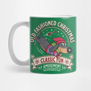 Cute Funny Doxie Dog sledding on Dachshund  Old Fashioned Christmas Mug